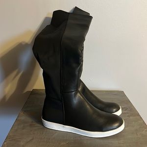 Women’s faux leather/ nylon black knee high boots Sz.42